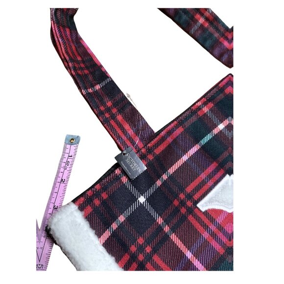 SOLD Victoria’s Secret Red Plaid Flannel Holiday Tote Bag - Picture 7 of 8